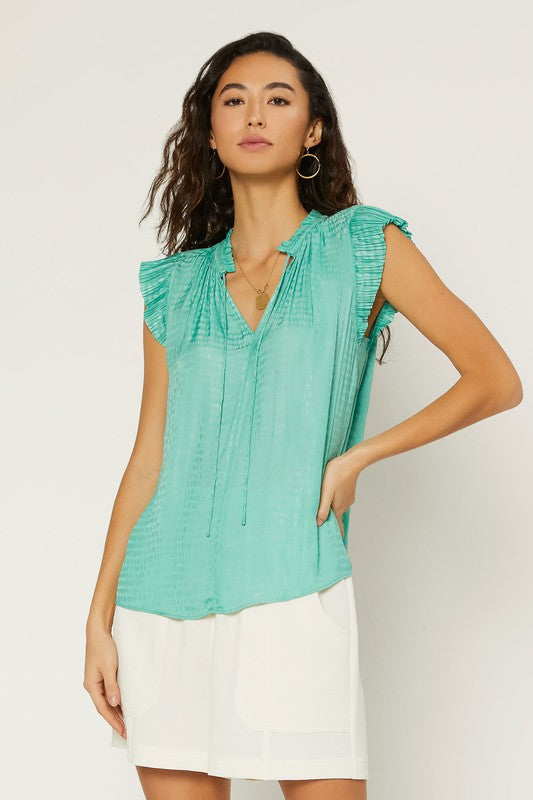 Torrence Pleat Sleeve Jacquard Blouse