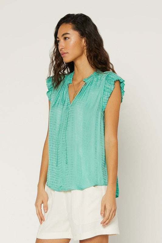 Torrence Pleat Sleeve Jacquard Blouse