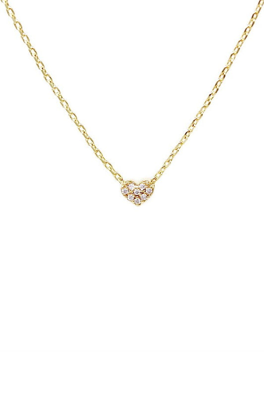 Pave Mini Heart Pendant Short Chain Necklace