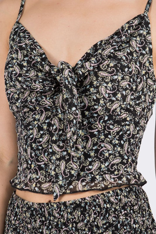 Paisley Tie Front Tank