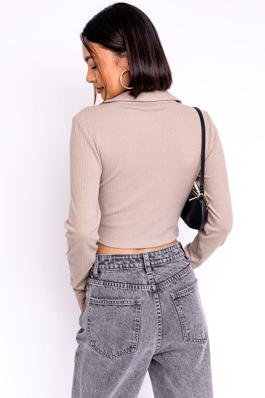 Ruched Collared Crop Top