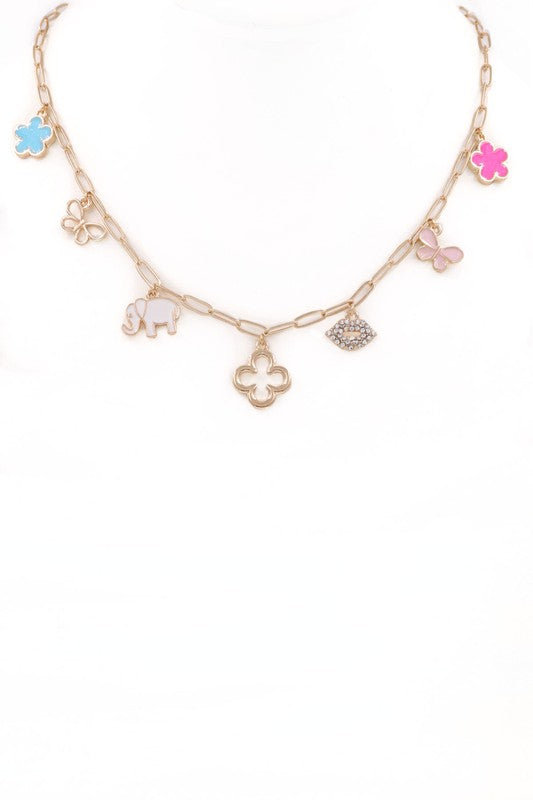 Flower Elephant Charm Necklace