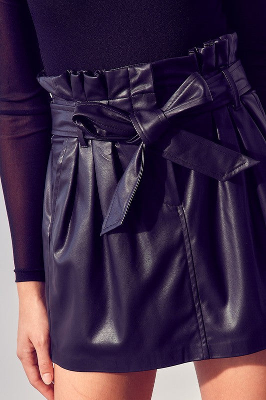 Belted Paperbag PU Skirt