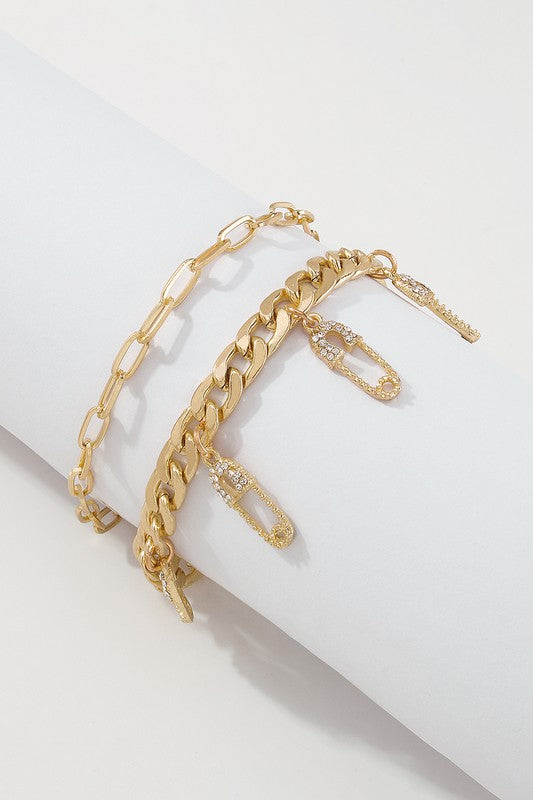 Rhinestone Paperclip Bracelet/Anklet Set