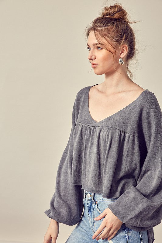 Maree Washed V-Neck Pullover Top