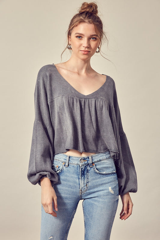 Maree Washed V-Neck Pullover Top