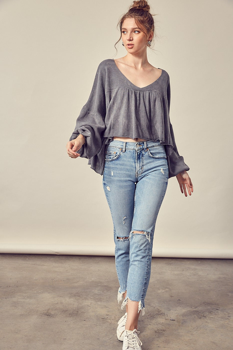 Maree Washed V-Neck Pullover Top