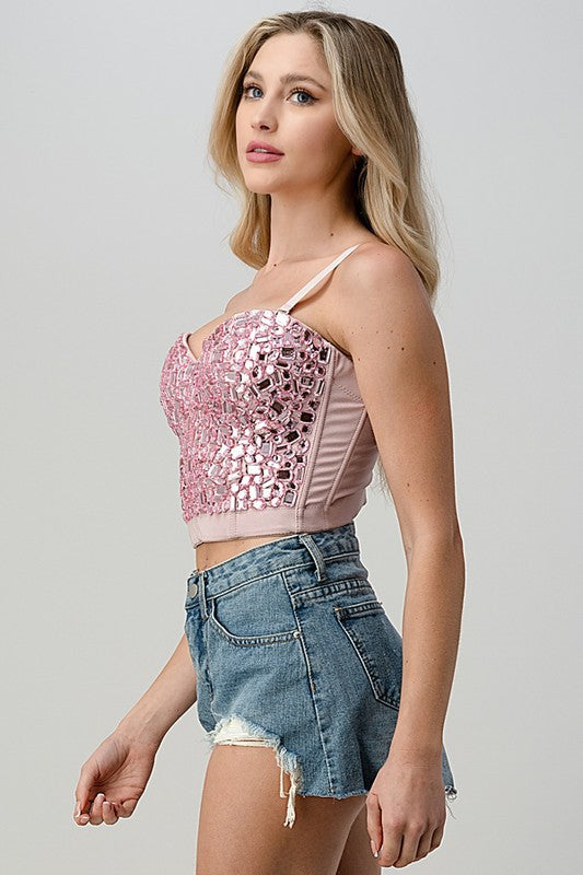 Rhinestone Bustier Corset Crop Top