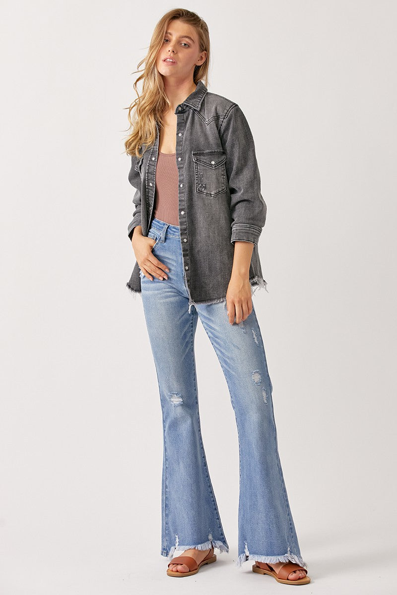 Jazlyn High Rise Distressed Flare Jean