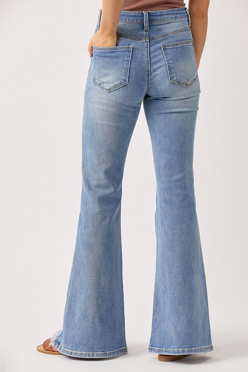 Jazlyn High Rise Distressed Flare Jean