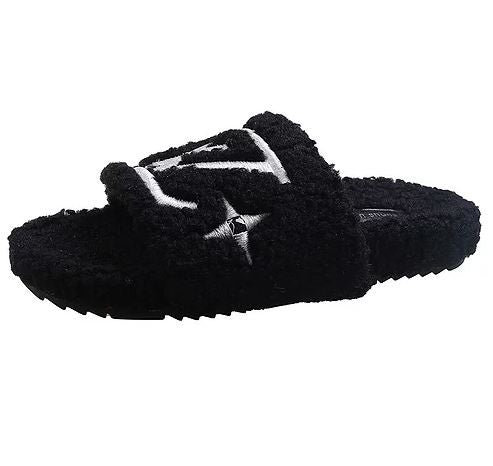 Louis Vuitton, Shoes, Louis Vuitton Black Sherpa Slippers