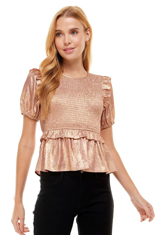 Metallic Peplum Smock Top