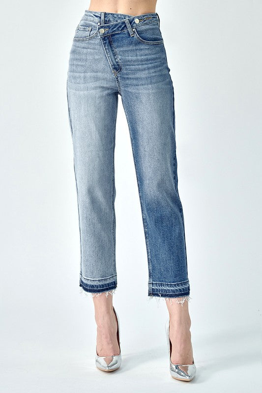 High Rise Crossover Two Tone Straight Jean