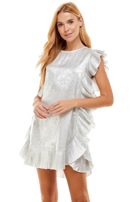 Metallic Ruffle Trim Dress