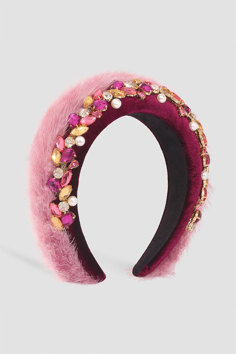 Winter Rhinestone Mink Fur Furry Headband