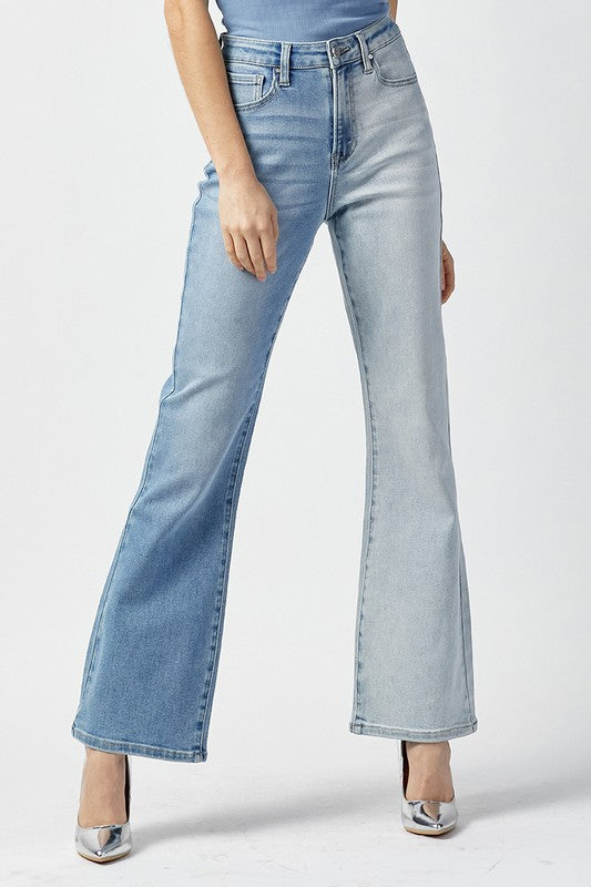 High Rise Two Tone Bootcut Jean