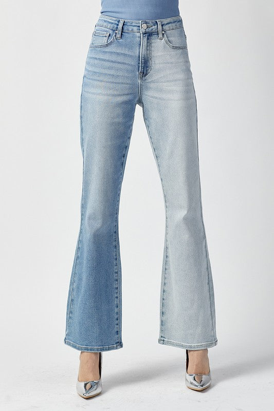 High Rise Two Tone Bootcut Jean