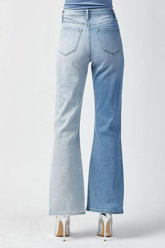 High Rise Two Tone Bootcut Jean