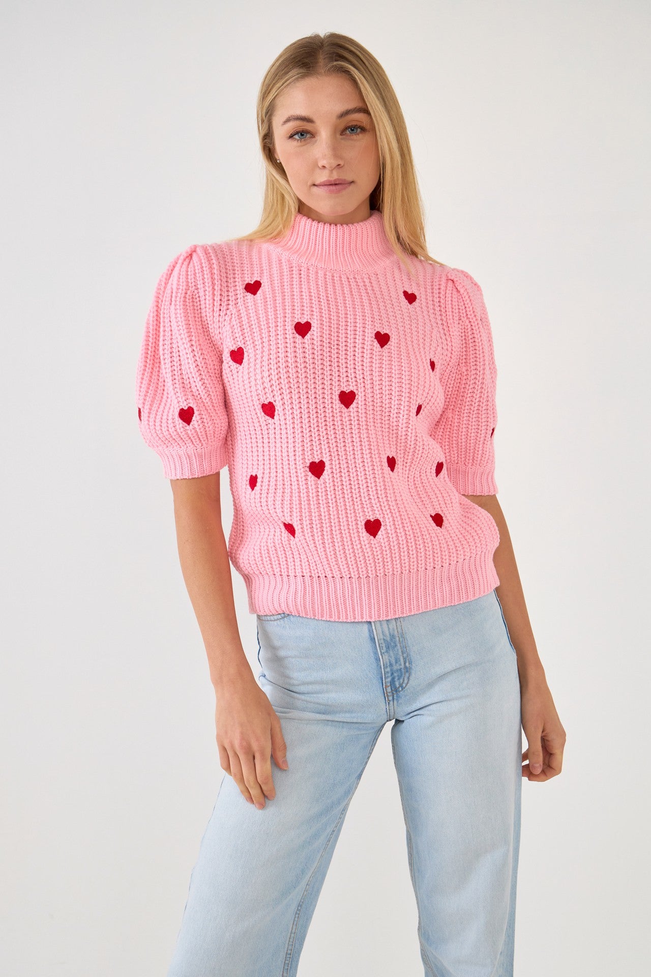 Heart Shape Embroidery Short Sleeve Sweater
