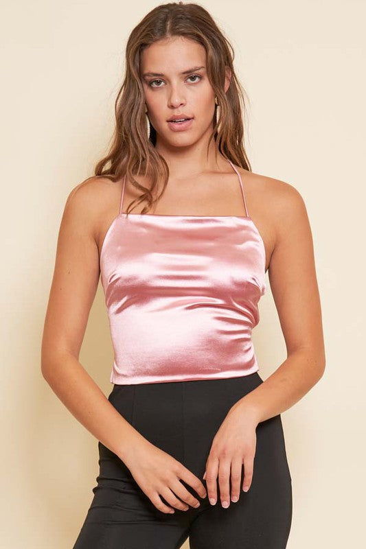 Satin Lace Up Back Top