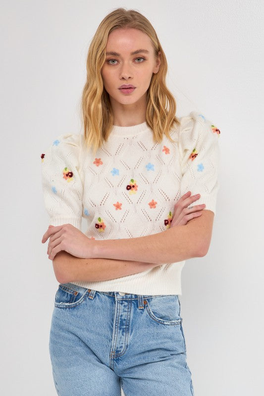 Floral Embroidered Sweater Top