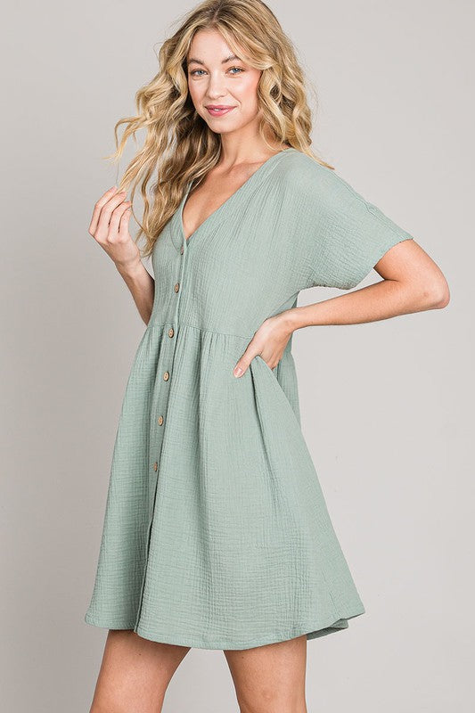 Button Down Gauzy Mini Dress