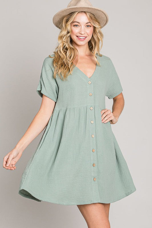 Button Down Gauzy Mini Dress