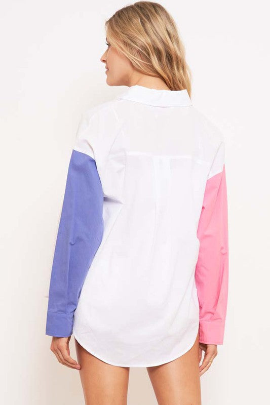 Poplin Colorblock Button Down Shirt