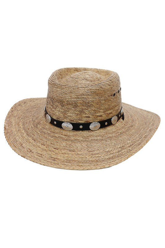 Metal Concho Belt Straw Hat