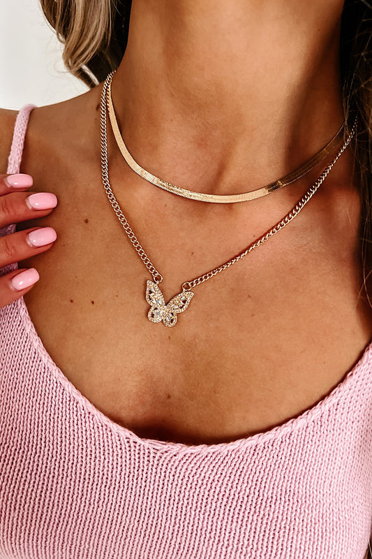 Herringbone Chain Butterfly Layered Necklace