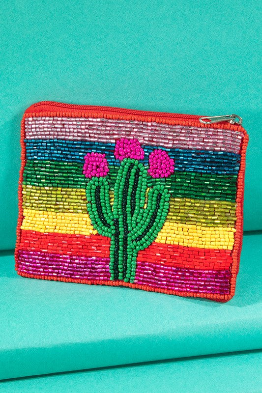 Cactus Beaded Coin Bag