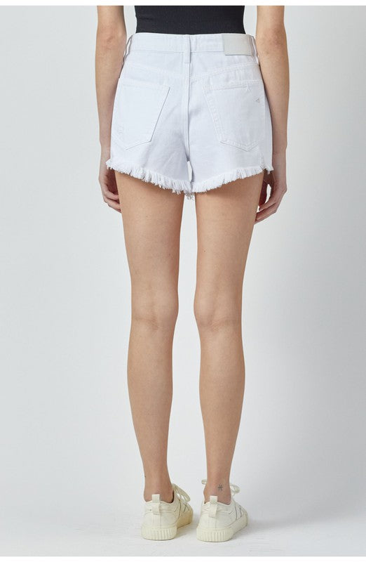 Finn High Rise Fray White Denim Short