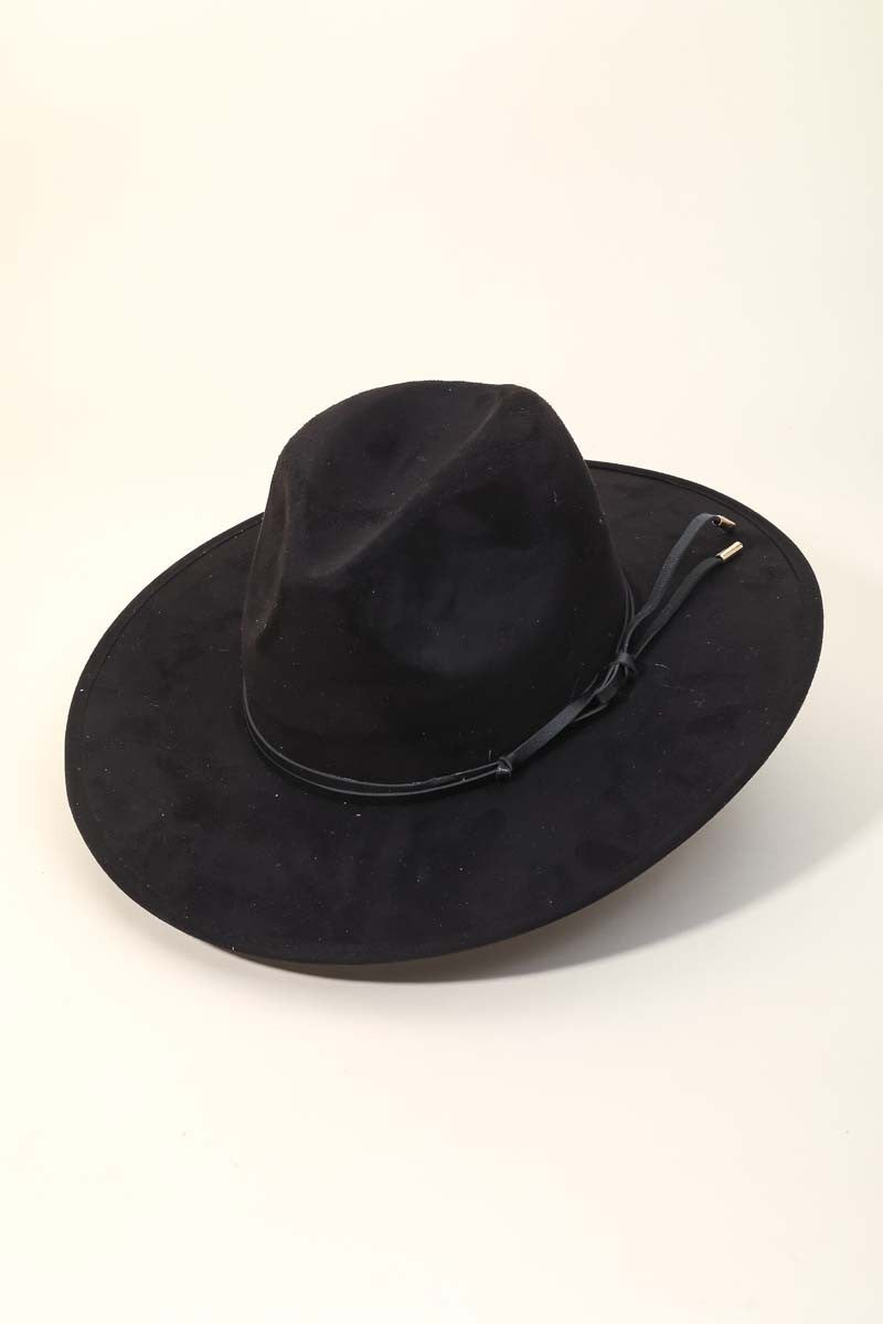 Faux Leather Double Strap Fedora Hat