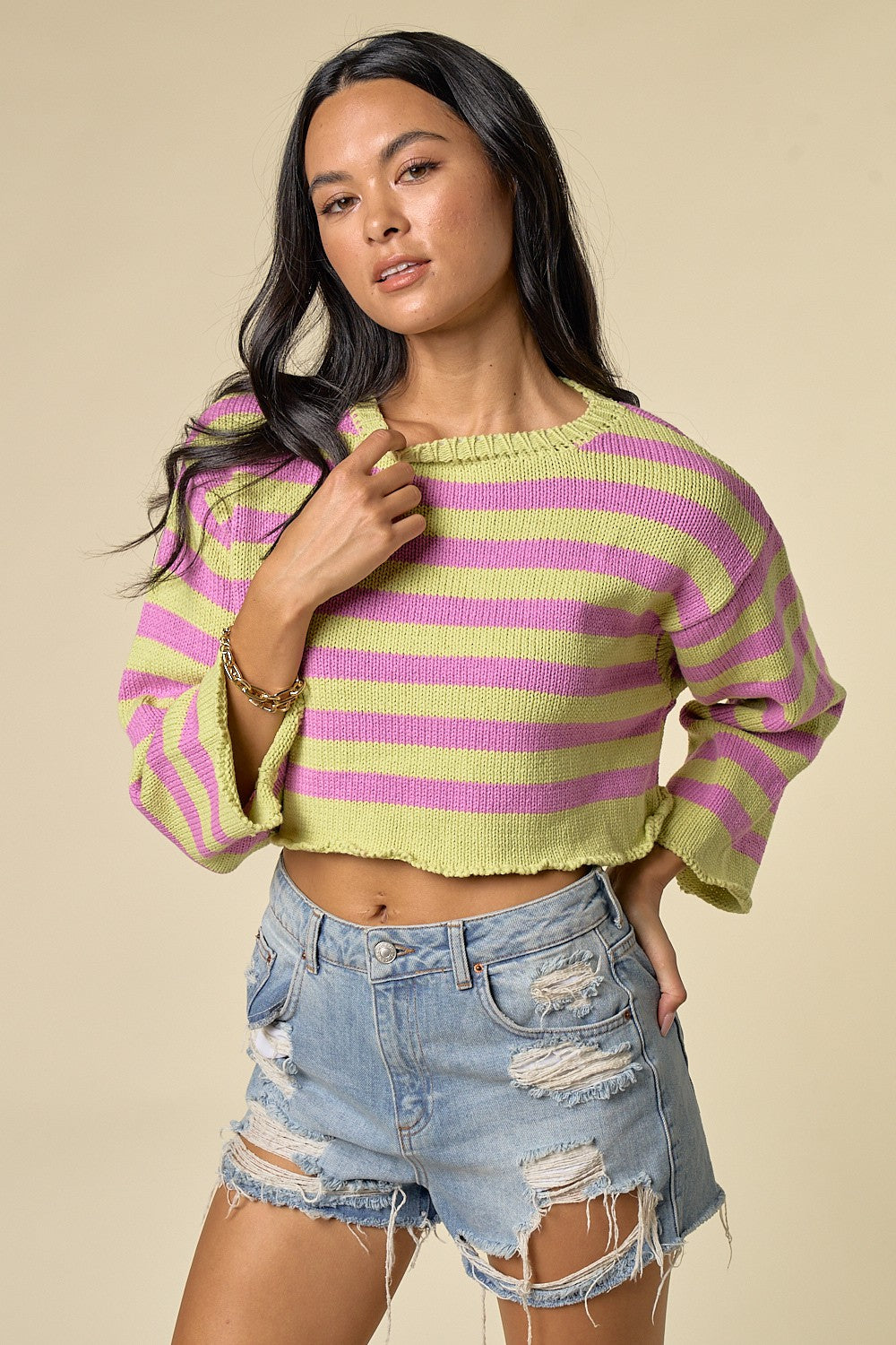 Sour Striped Sweater Crop Top