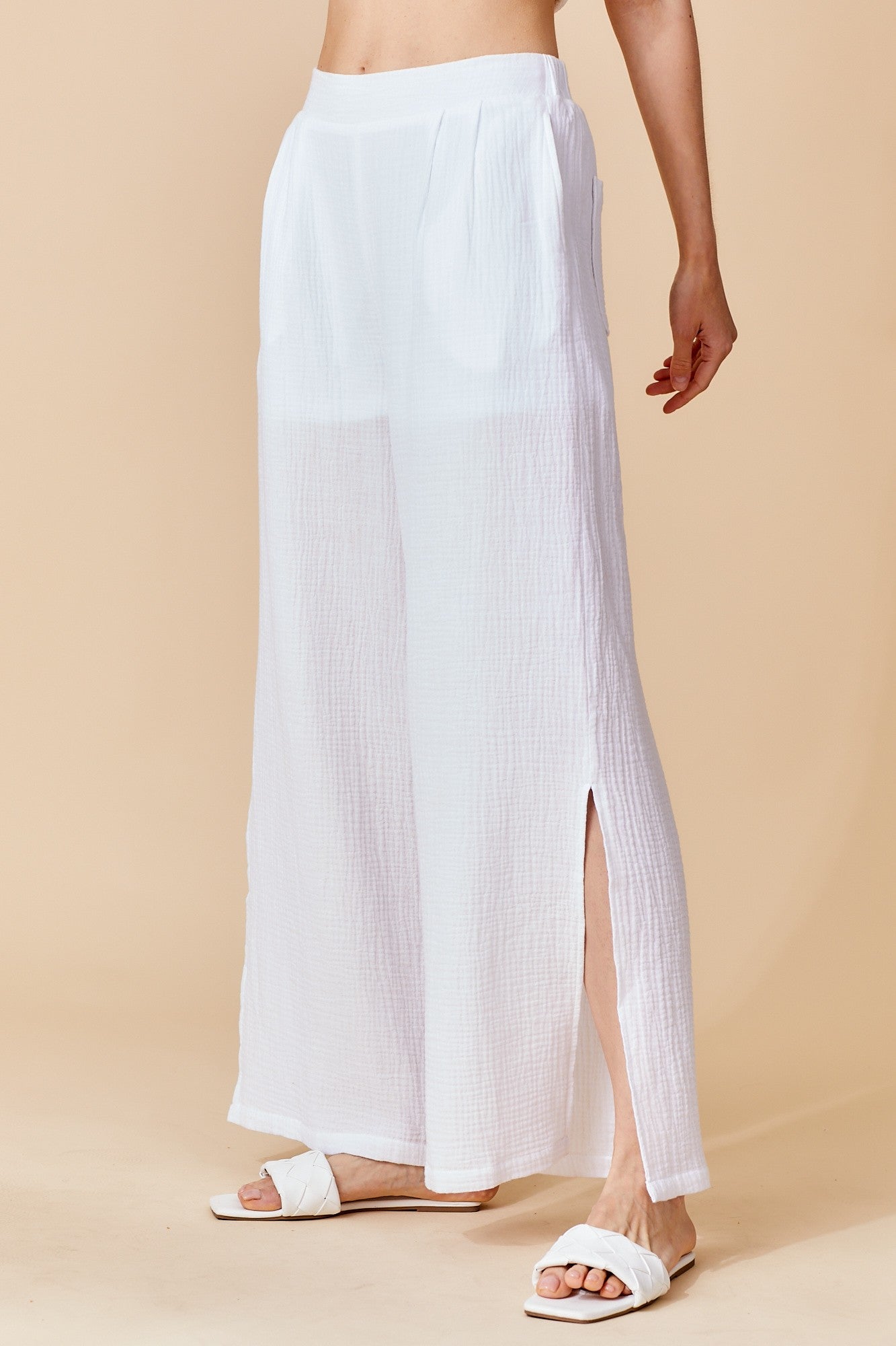 Long Side Slit Wide Woven Pant