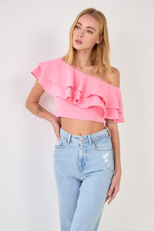 Evelyn One Shoulder Ruffle Top