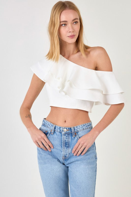 Evelyn One Shoulder Ruffle Top