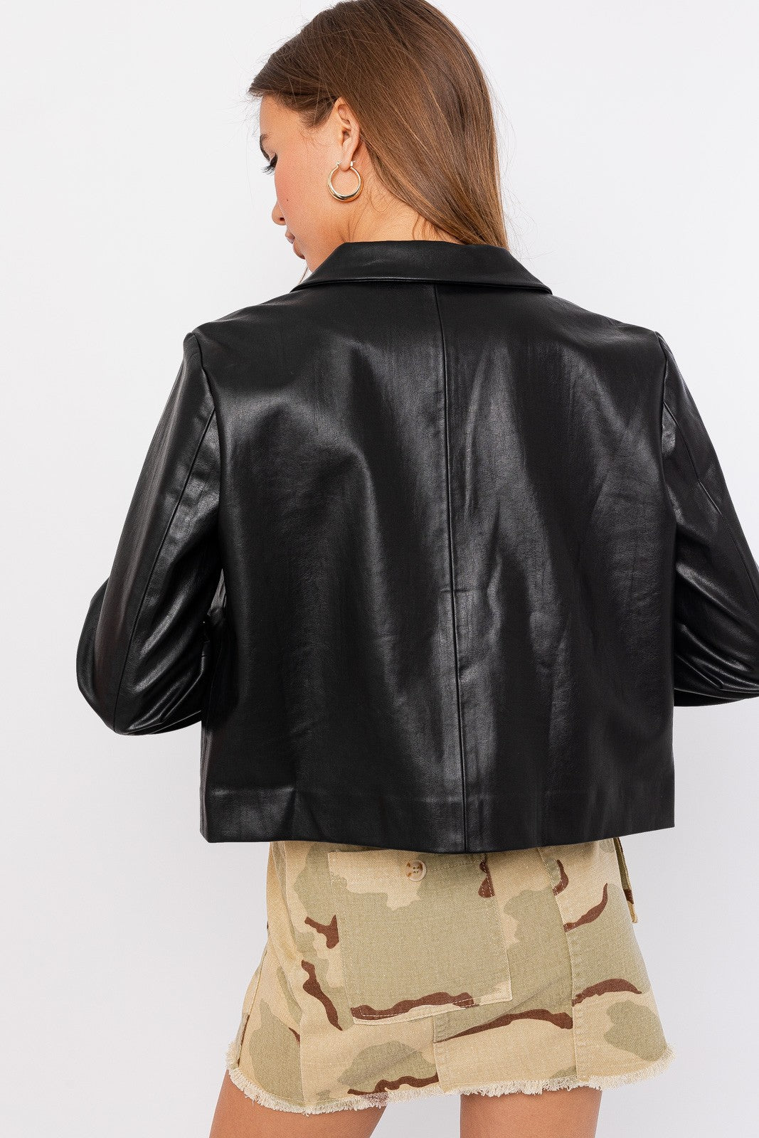 Kayte Button Front Faux Leather Jacket