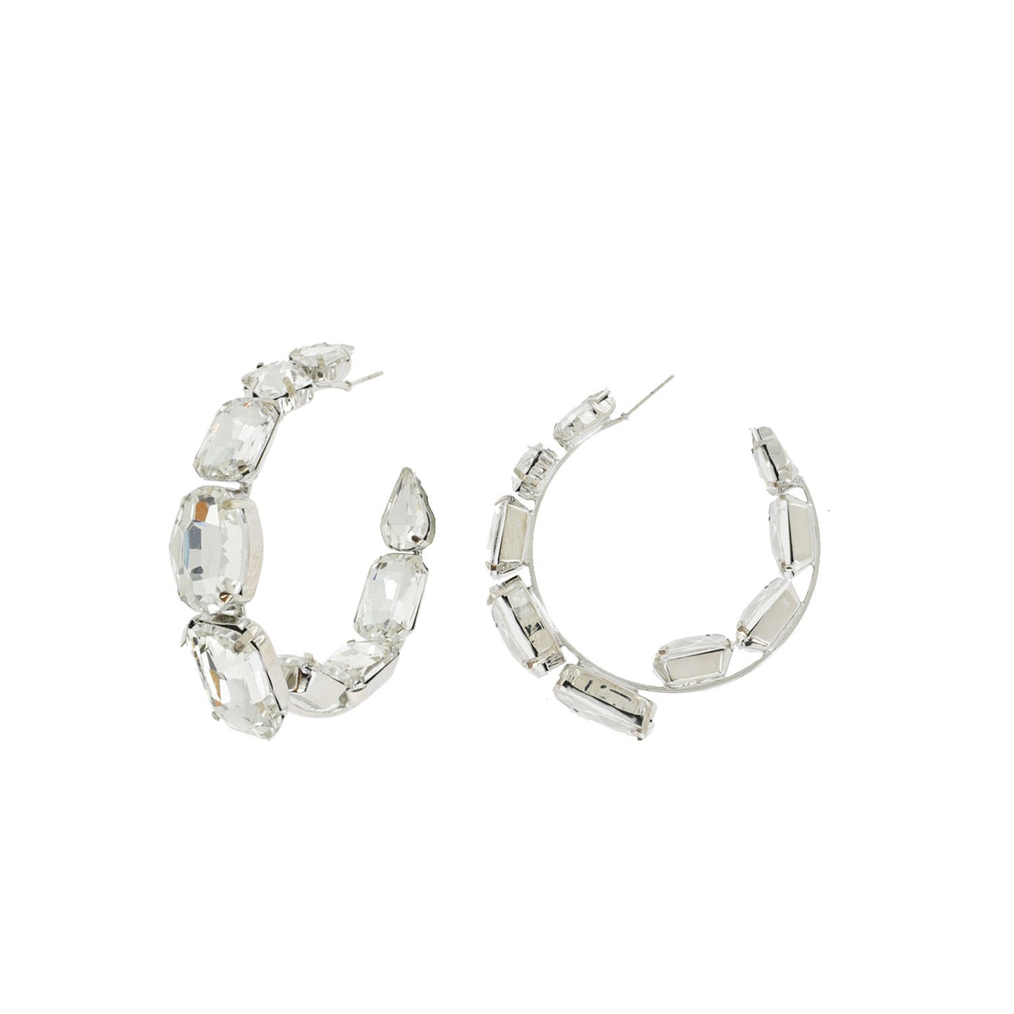 Crystal Stone Station Half Hoop Earring