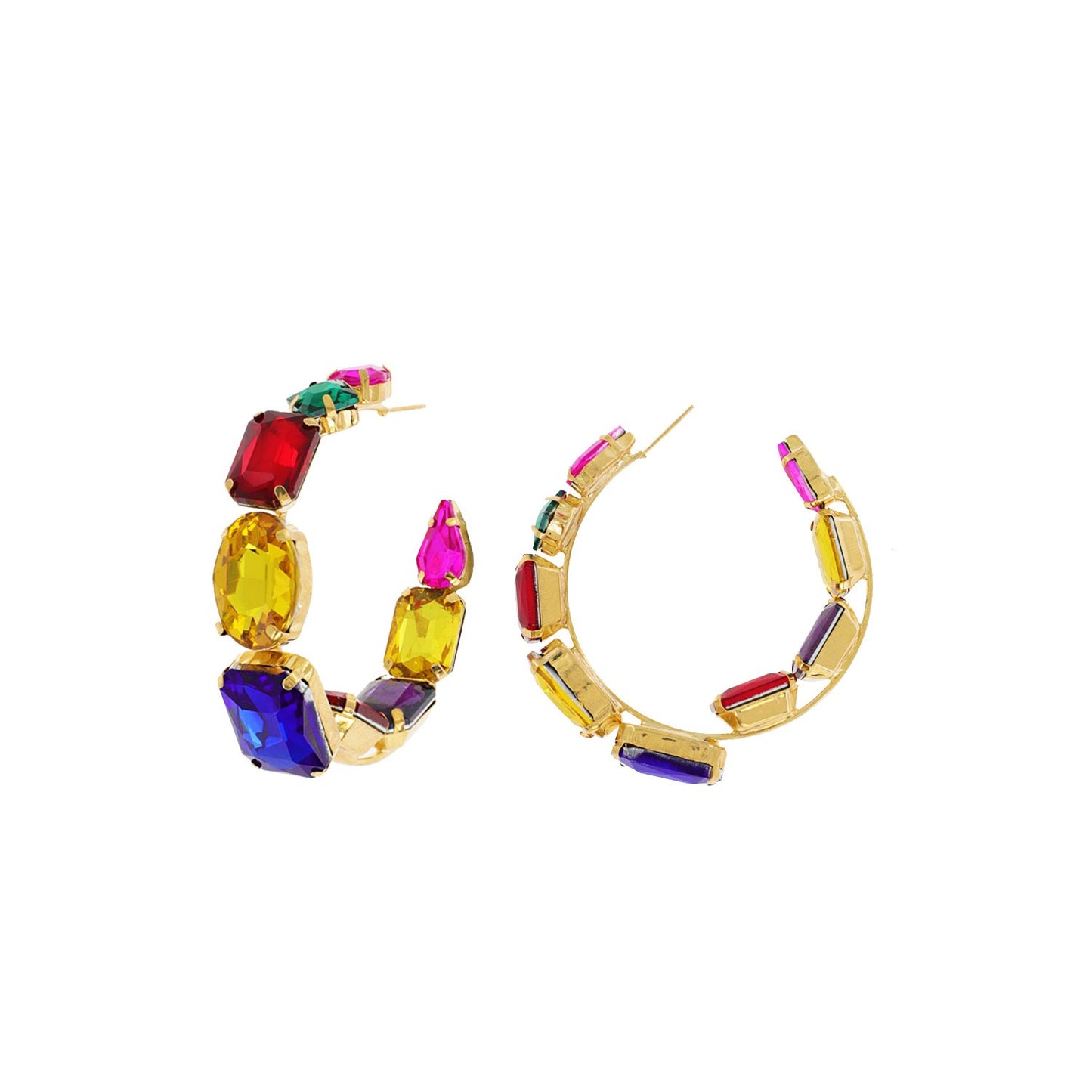 Crystal Stone Station Half Hoop Earring