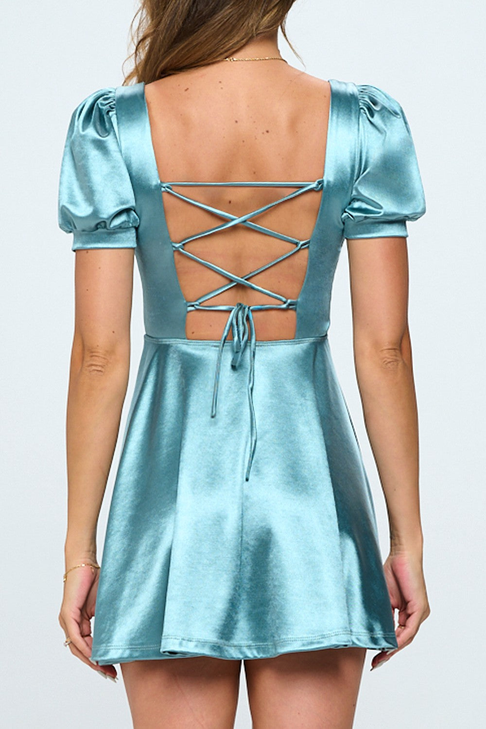 Wanda Short Sleeve Lace Up Mini Dress
