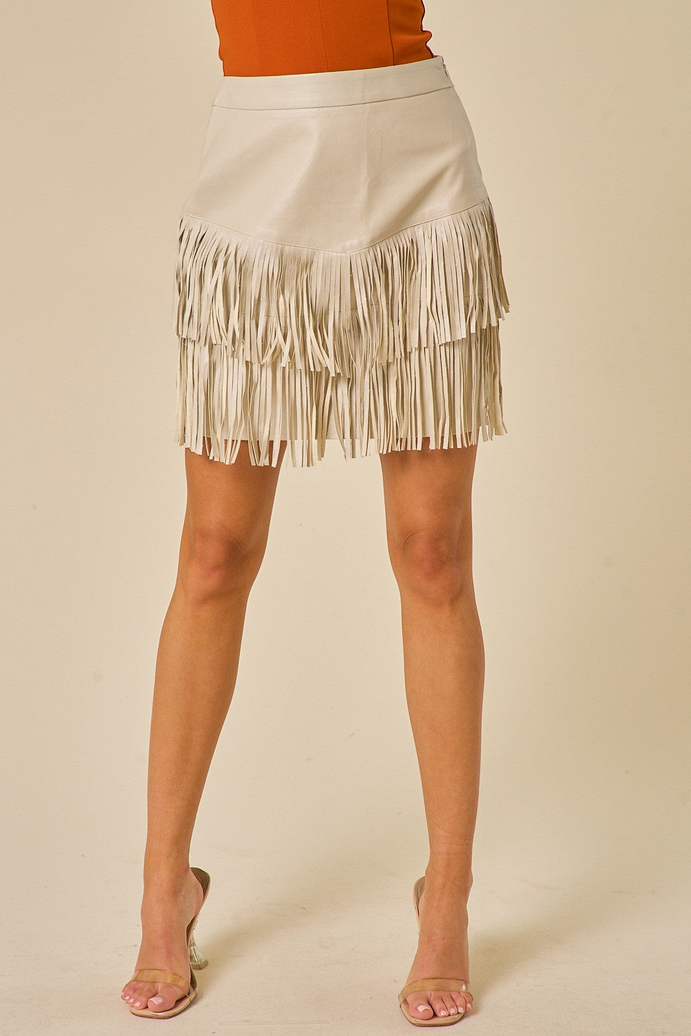 Clyde PU Leather Fringe Skirt