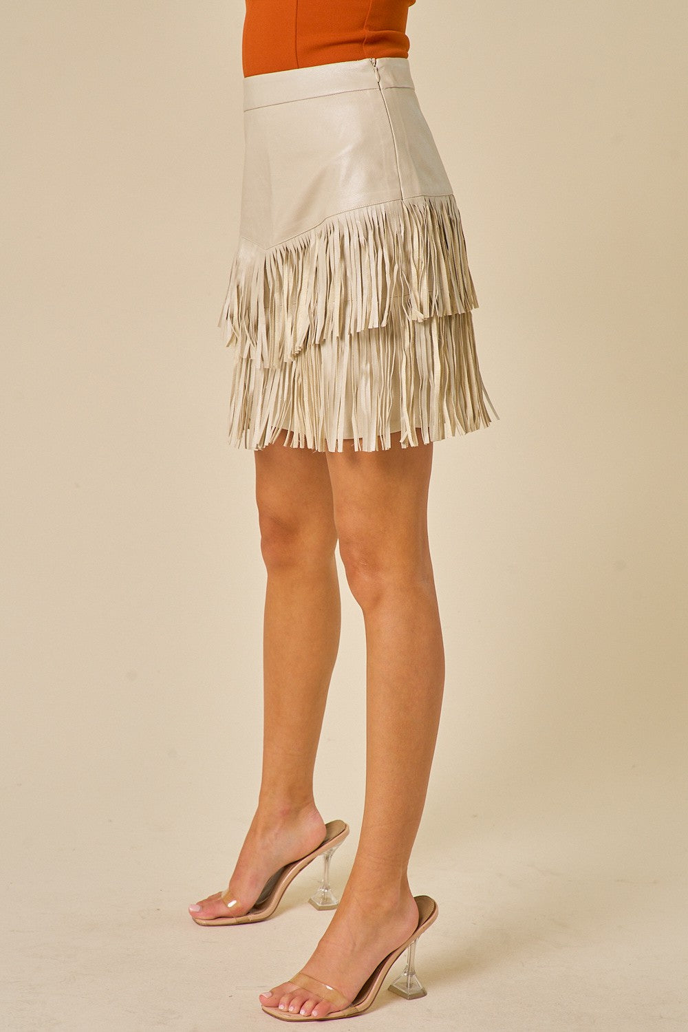 Clyde PU Leather Fringe Skirt