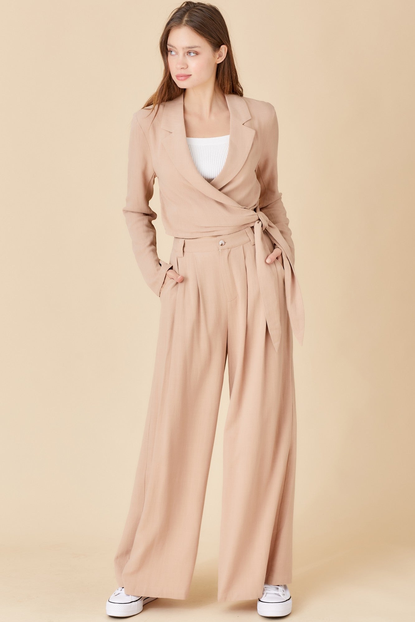 Pleated Front Wide Leg Trouser