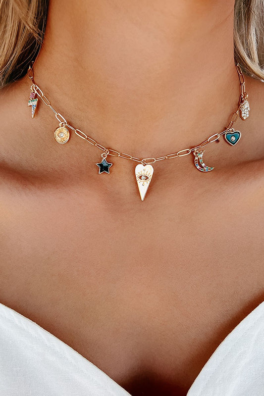 Tessa Multi Charm Paperclip Chain Necklace