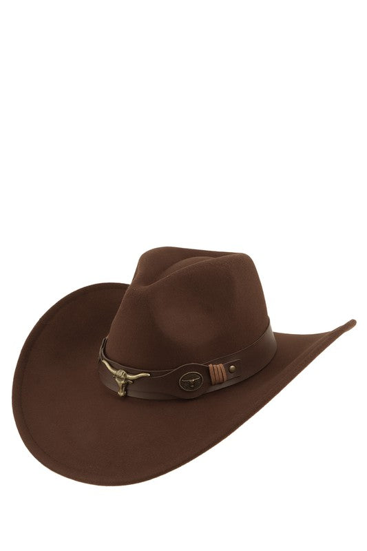 Metal Bull Fedora Faux Suede Cowboy Hat
