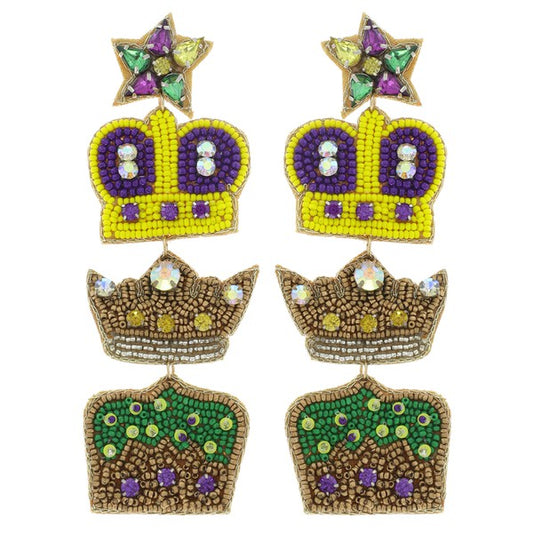 Mardi Gras Crowns & Beaded Drop Earring