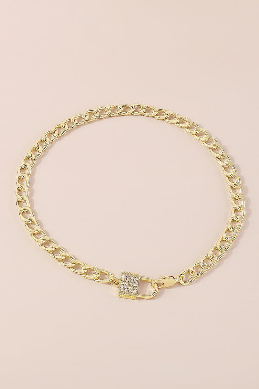 Rhinestone Padlock Choker Chain Necklace