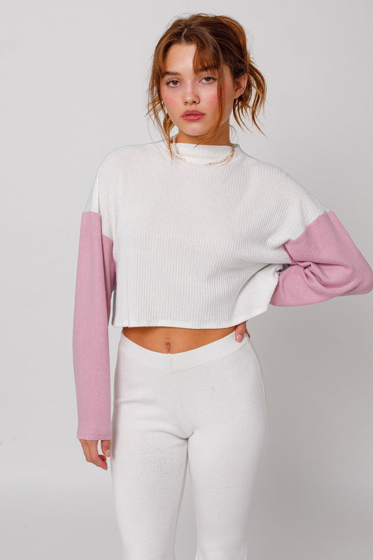 Jeanie Long Sleeve Contrast Crop Top