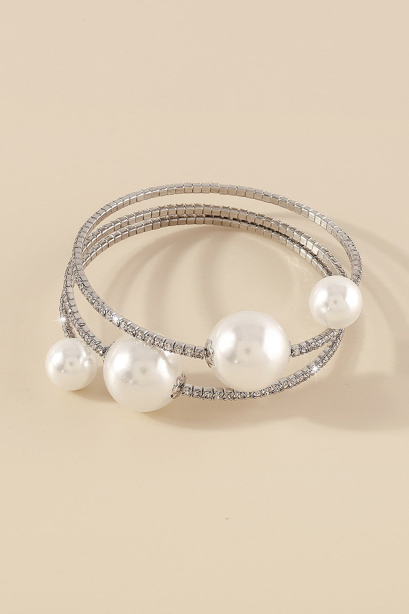 Crystal Pearl Multilayer Coiled Bracelet